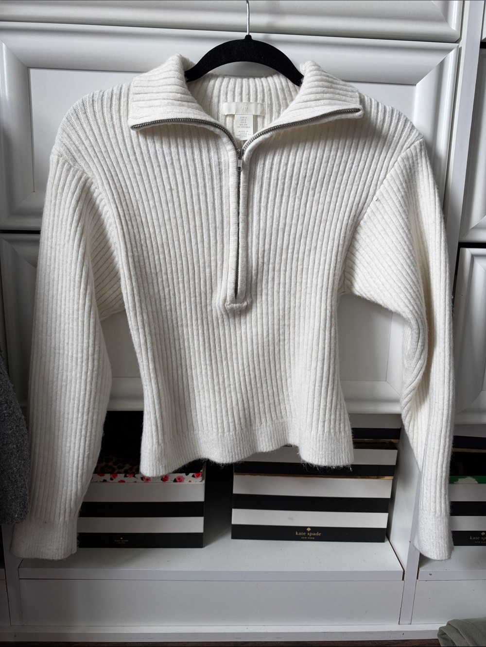 H&M Cream Ribbed Half-Zip Turtleneck Sweater